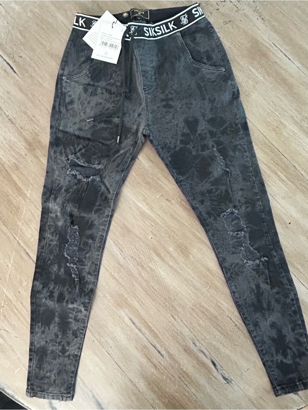 SikSilk Black Tie-Dye Skinny Jeans with Elastic Branded Waistband